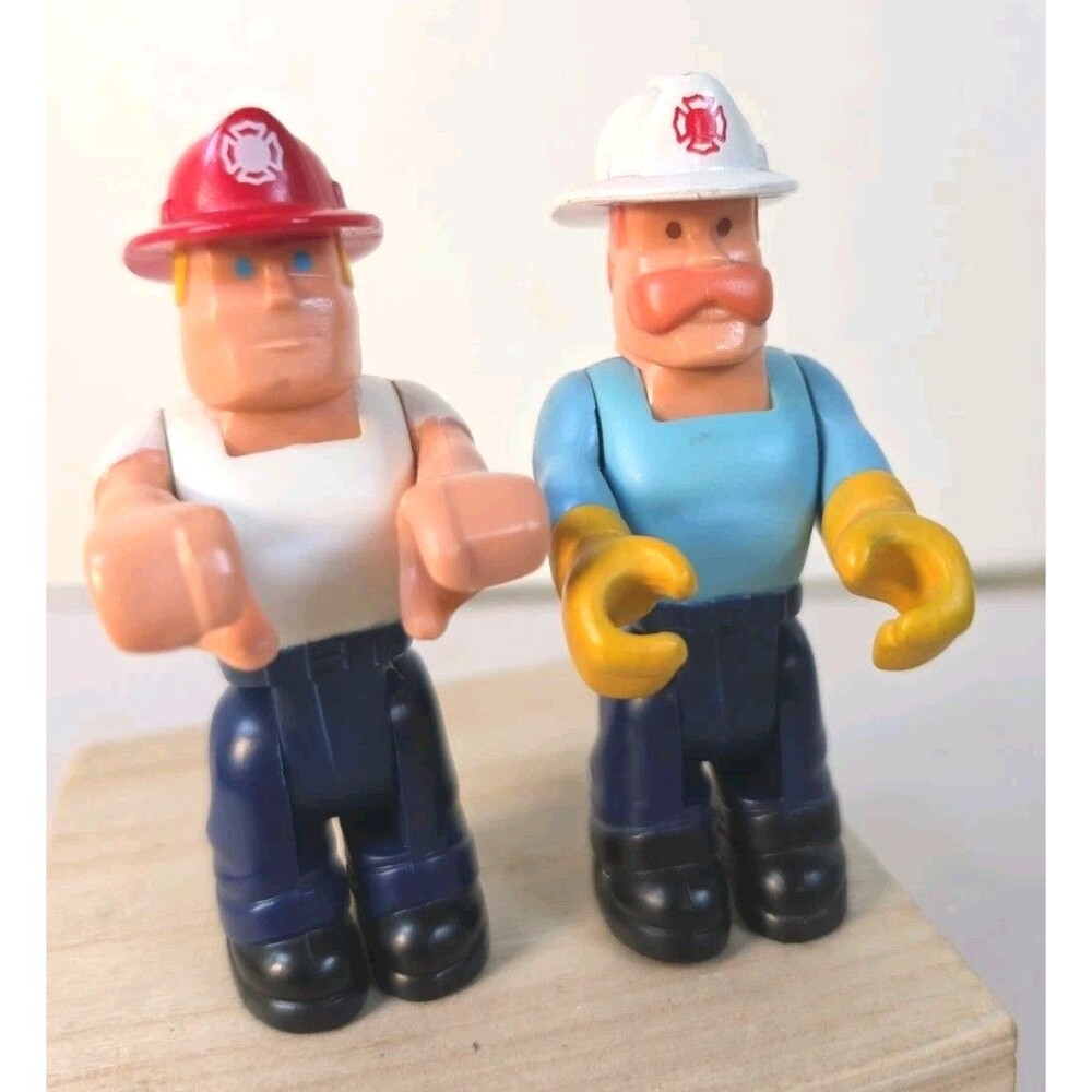 Vtg Fisher Price Husky Helpers 2 FIRE FIGHTERS Mustache From Sets 319 and 321